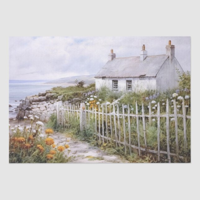 Beach House Coastal Cottage Landscape Ocean Garden Tissue Paper (Front)
