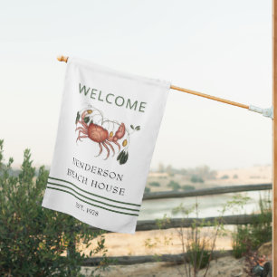 Beach House Coastal Crab Family Name Flag
