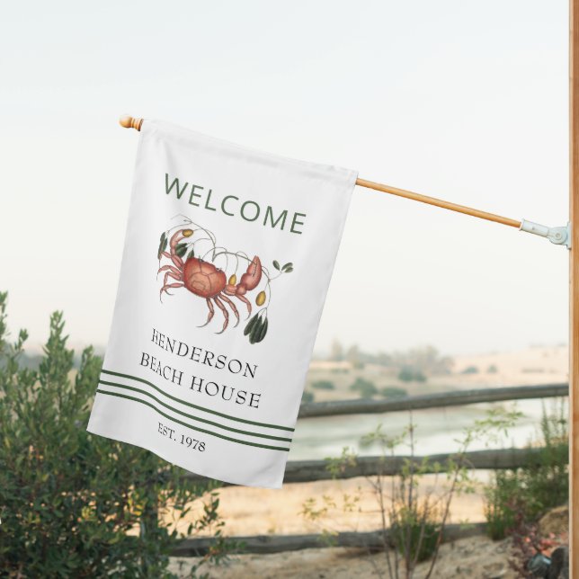 Beach House Coastal Crab Family Name  House Flag (Insitu (Back))