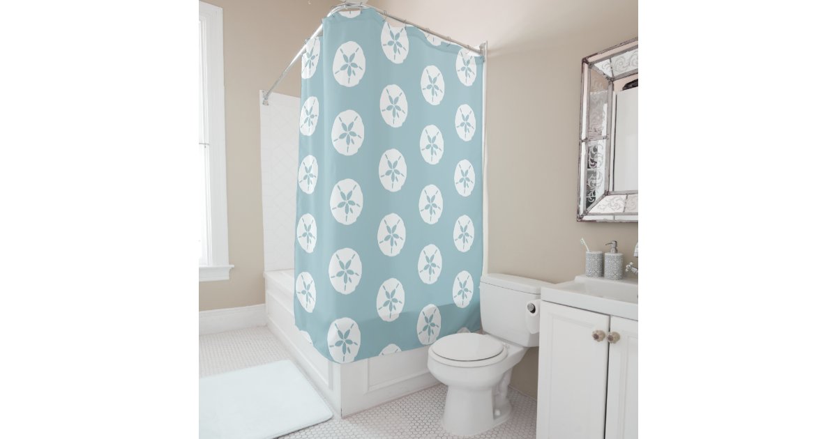 Beach House Coastal Duck Egg Blue Nautical Shells Shower Curtain