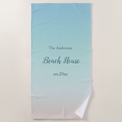 Beach House Coastal Gradient Family Name  Beach Towel
