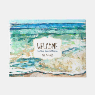 Beach House Coastal Painting Welcome Door Mat