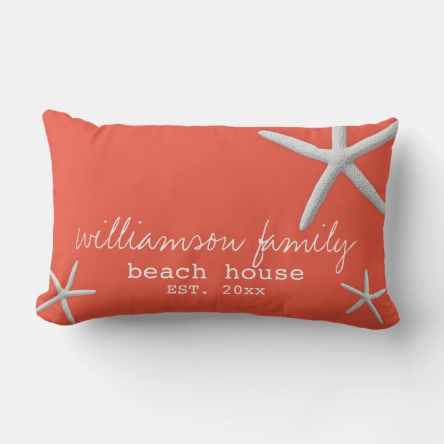 Beach House Coastal Starfish Dark Coral Lumbar Pillow (Front)