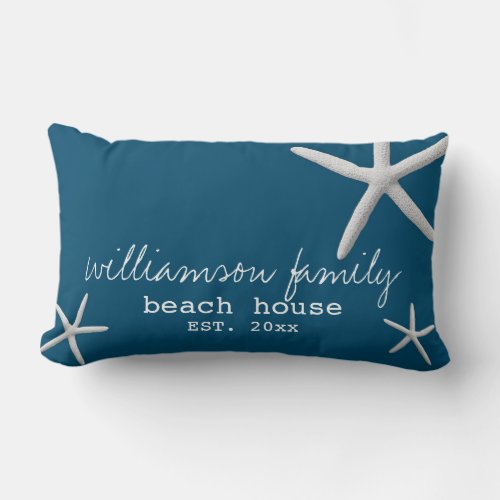 Beach House Coastal Starfish Deep Blue Modern Lumbar Pillow