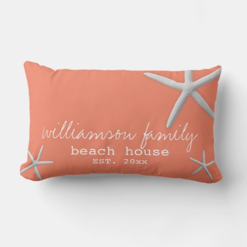Beach House Coastal Starfish Light Coral Lumbar Pillow