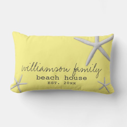 Beach House Coastal Starfish Yellow Gray Modern Lumbar Pillow