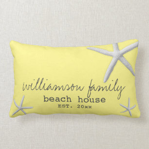Beach House Coastal Starfish Yellow Gray Modern Lumbar Pillow