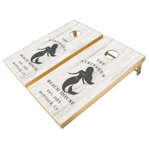Beach House Cornhole Set with Wooden Plank Texture