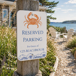 Beach House Crab Reserved Parking Metal Sign