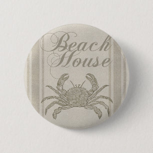 Beach House Crab Seashore Coastal Vintage Button