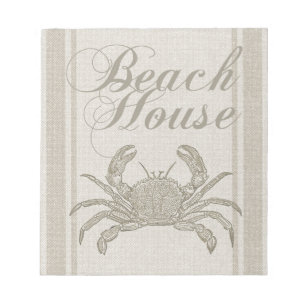 Beach House Crab Seashore Coastal Vintage Notepad