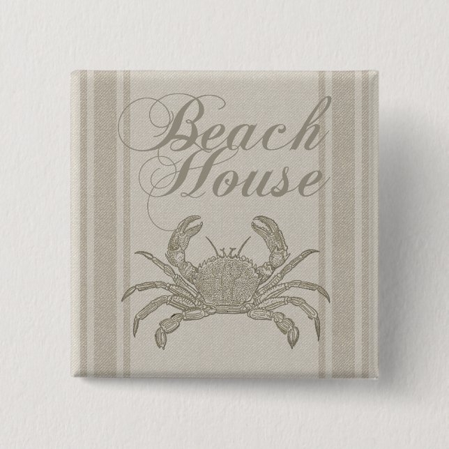 Beach House Crab Seashore Coastal Vintage Pinback Button (Front)