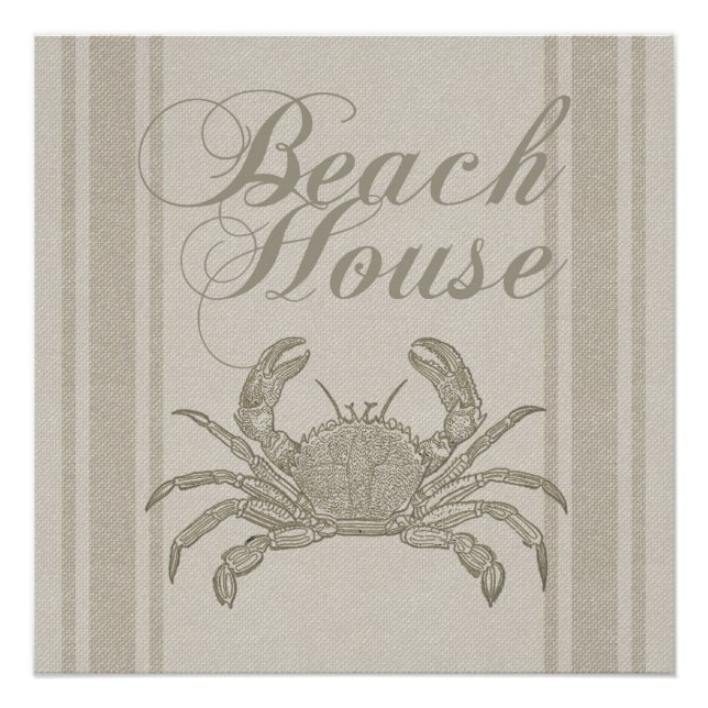 Beach House Crab Seashore Coastal Vintage Poster (Front)