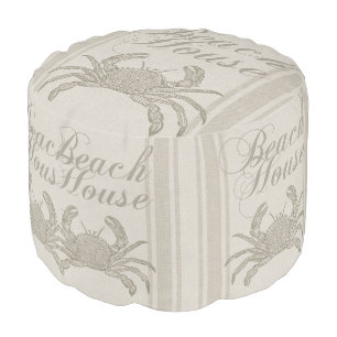 Beach House Crab Seashore Coastal Vintage Pouf