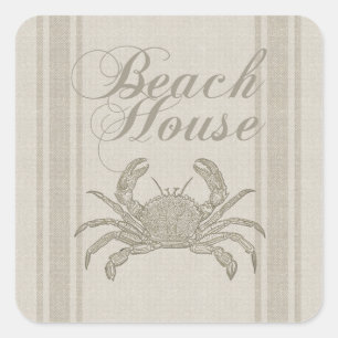 Beach House Crab Seashore Coastal Vintage Square Sticker