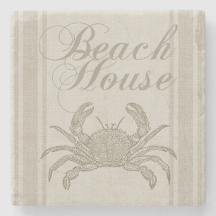 Beach House Crab Seashore Coastal Vintage Stone Coaster