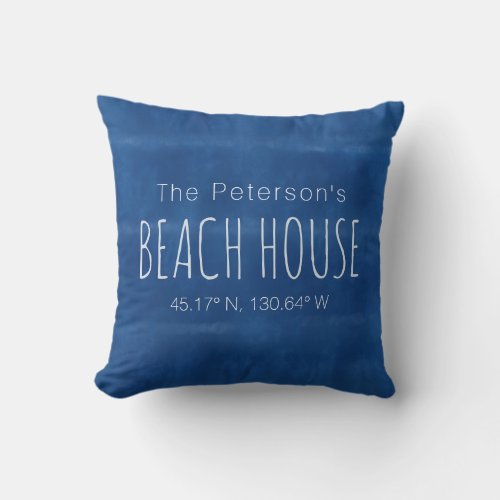 Beach House Custom Coordinates Blue Throw Pillow