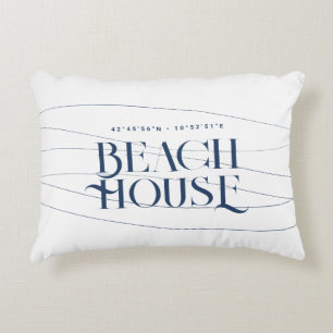 Beach House Custom Coordinates Navy Blue Accent Pillow
