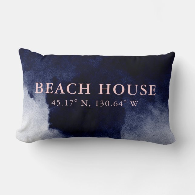 Beach House Custom Coordinates Navy Blue Lumbar Pillow (Front)