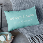Beach House Custom Coordinates Throw Pillow<br><div class="desc">Show your love for your beachside abode with our custom coordinates lumbar throw pillow. Shown with "beach house" and the coordinates beneath, our beachy turquoise pillow features your beach house latitude and longitude in off-white vintage typewriter lettering. Search for your coordinates on any mapping site and enter them in the...</div>
