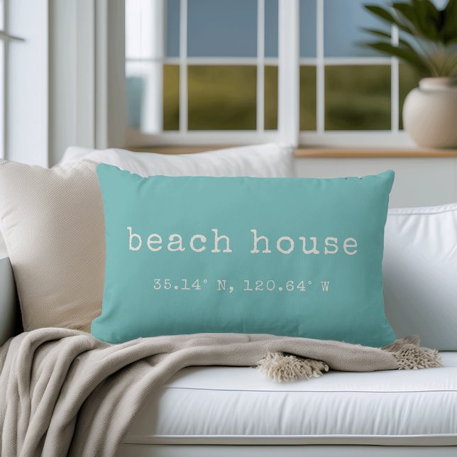 Beach House Custom Coordinates Throw Pillow (Creator Uploaded)