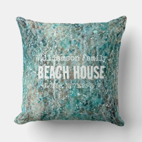Beach House Custom Map Coordinates Throw Pillow