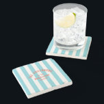 Beach House Custom Name Blue Cabana Stripe Stone Coaster<br><div class="desc">Beach House Custom Name Blue Cabana Stripe Stone Coaster, a stylish and personalized addition to your home or vacation getaway. Designed with sky blue cabana stripes, this coaster can be customized with your family name, established date, and location, making it a one-of-a-kind keepsake or the perfect gift for housewarmings or...</div>