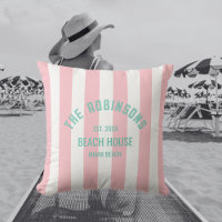 Beach House Custom Name Pink Cabana Stripe