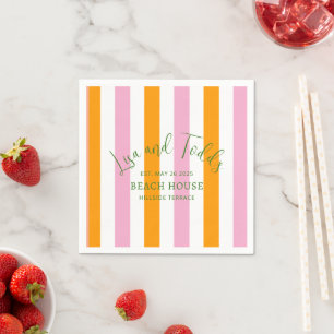 Beach House Custom Oink Orange Cabana Stripe Napkins