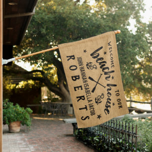 Beach House Custom Paddles Anchors Rustic Burlap Flag