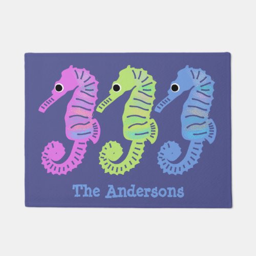 Beach House Cute Colorful Seahorses Personalized Doormat