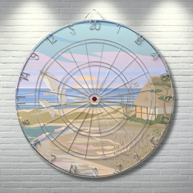 Beach House Dart Board (Artistic Colorful Beach Dart Board)