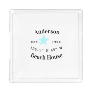 Beach house Date year custom coordinates add est. Acrylic Tray
