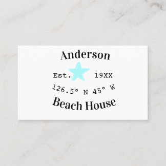 Beach house Date year custom coordinates add est. Business Card