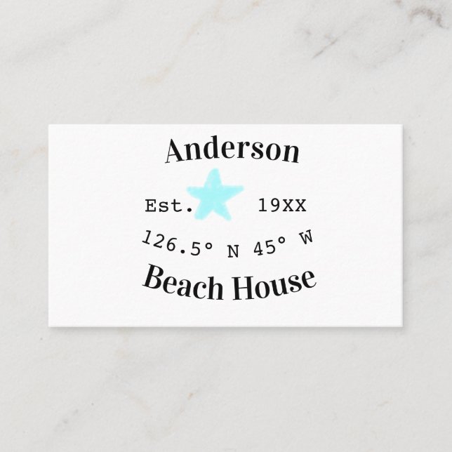 Beach house Date year custom coordinates add est. Business Card (Front)