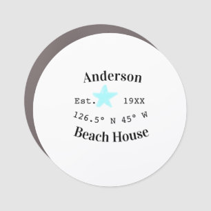 Beach house Date year custom coordinates add est. Car Magnet