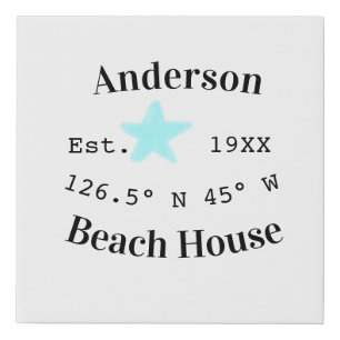 Beach house Date year custom coordinates add est. Faux Canvas Print