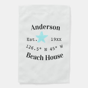 Beach house Date year custom coordinates add est. Garden Flag