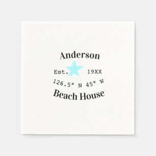 Beach house Date year custom coordinates add est. Napkins