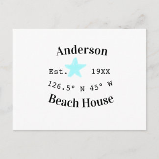 Beach house Date year custom coordinates add est. Postcard