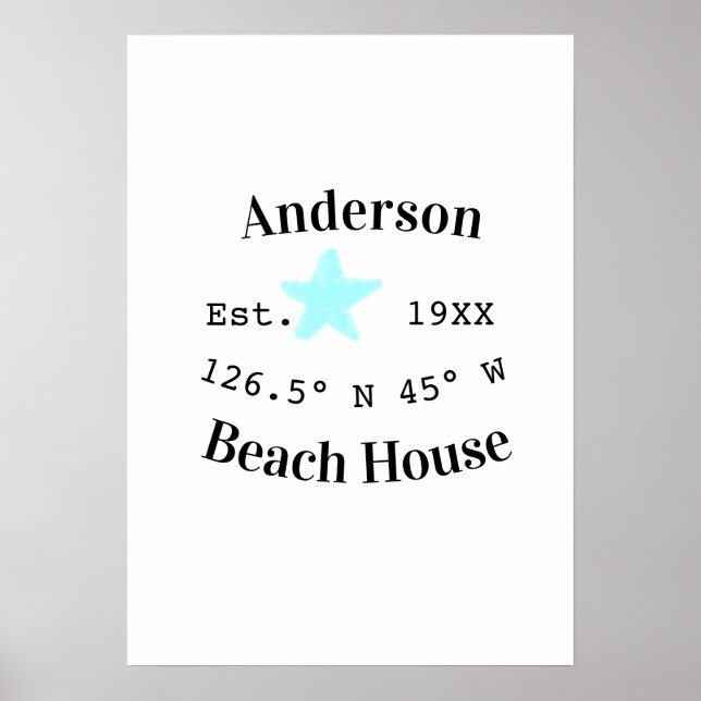 Beach house Date year custom coordinates add est. Poster (Front)