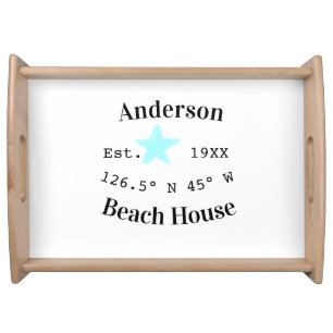 Beach house Date year custom coordinates add est. Serving Tray