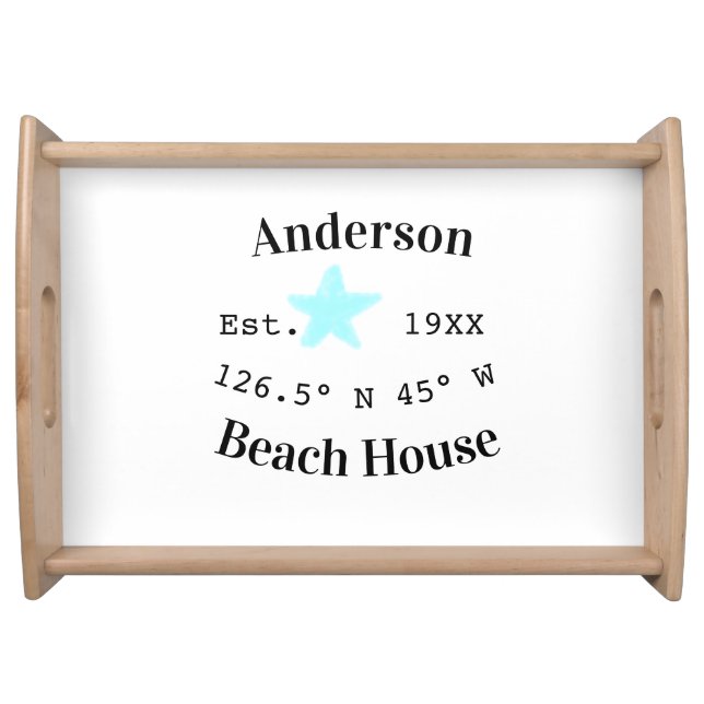 Beach house Date year custom coordinates add est. Serving Tray (Front)