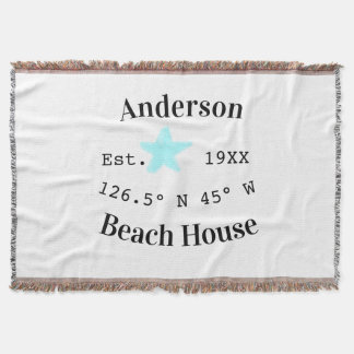 Beach house Date year custom coordinates add est. Throw Blanket