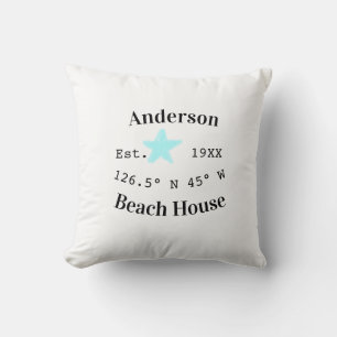 Beach house Date year custom coordinates add est. Throw Pillow