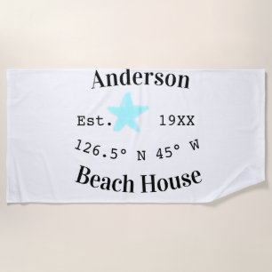 Beach house Date year custom coordinates add est. Towel