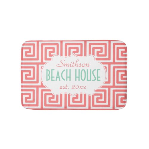 Beach House Deco Key Nautical Coral Mint Custom Bath Mat