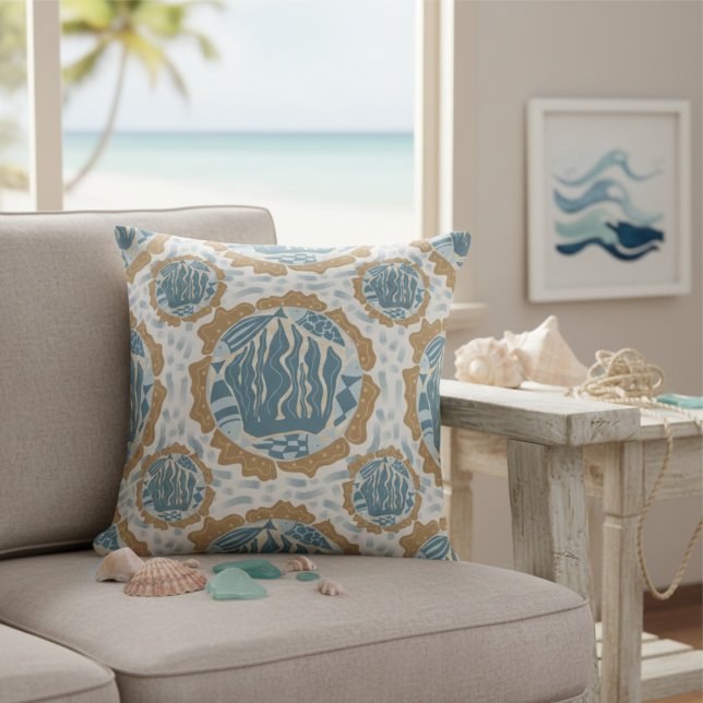 Beach House Decor Hidden Fish Throw Pillow (Goes great both inside and outside. The fish and seaweed point to that beach home feel.)