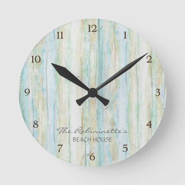 Beach House Driftwood Ocean Coastal Seashore Round Clock (Front)