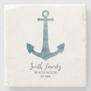 Beach House Established Anchor Nautical  Stone Coaster